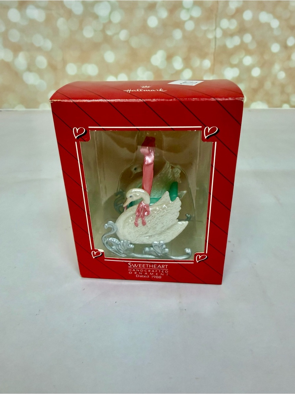 1988 Hallmark Sweetheart Handcrafted Christmas Ornament Swan Sleigh